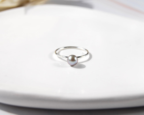ココ　グレー パールリング 13号 PT900 美品 グレー パールリング 13号 PT900 美品 昭和ジュエリー