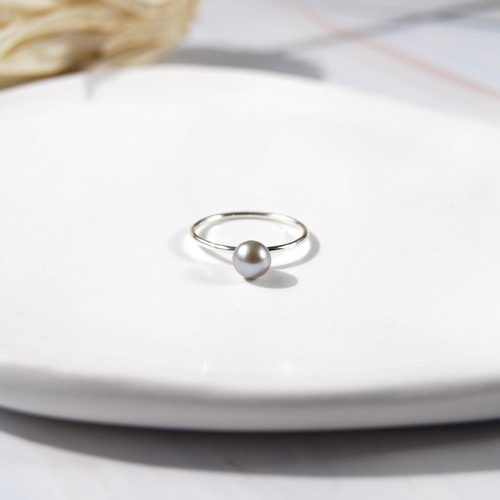 スモーキーグレー✴︎コロンと可愛いパールリング シルバー