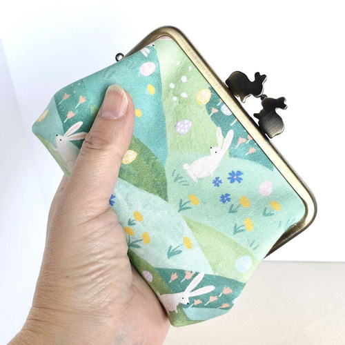 オーダー製作＊春山のうさぎ柄の親子がま口財布外ポケット付き その他 