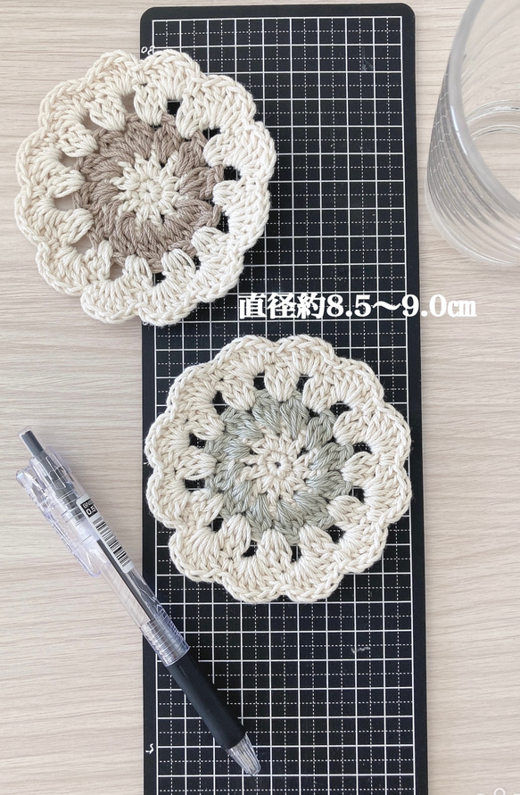【omatsu様】ほっこり手編みのお花コースター３枚セット×2 7枚目の画像