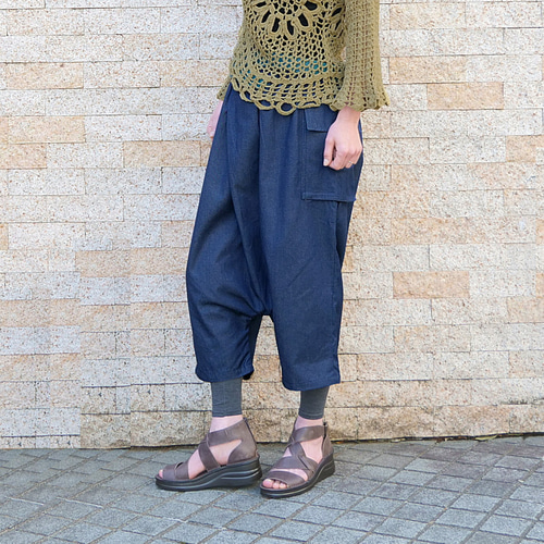 ゆるラフ股下シルエット＊ラップデザイン＊デニムサルエルパンツ