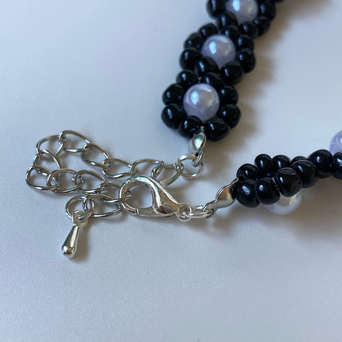 ビーズネックレス ハンドメイド お花 黒 韓国 アクセサリー
