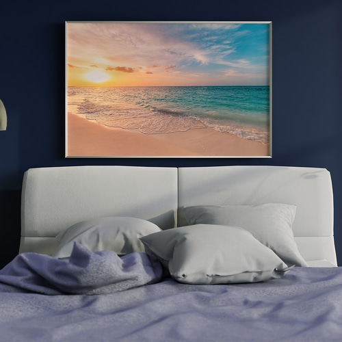 アートポスター 夕暮れのビーチ 癒しの海景色 リゾート風