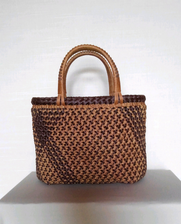 柿渋染めクラフトかごバック(小花結び) かごバッグ さくらのなごみ