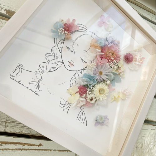 有名ブランド 夢」ドライフラワーフレームアート／結婚祝い＊壁掛け立て掛け フラワー・リース
