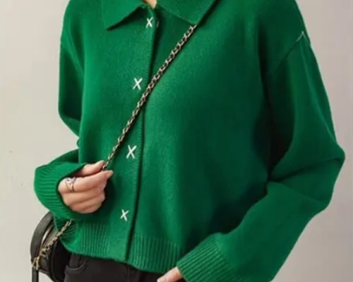 緑のニットカーディガン 新品ラベル付き NOMBRE IMPAIR - 片畦×天竺コンビ ラウンドネック カーディガン