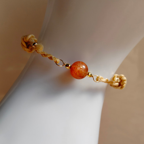 SALE【14KGF 925】サンストーン精麻お守りブレスレットゴールド