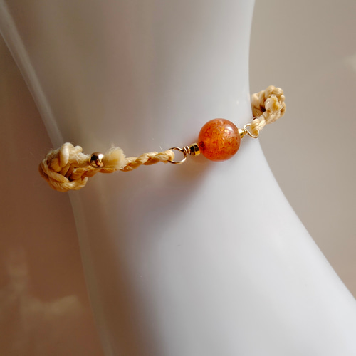 SALE【14KGF 925】サンストーン精麻お守りブレスレットゴールド