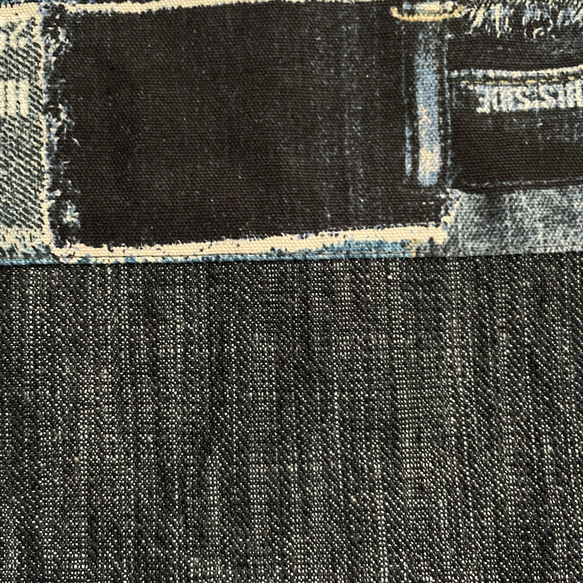 大きめブルーデニム柄レッスンバッグ　ブラックデニム切替　35×45 ループ付　在庫1 10枚目の画像