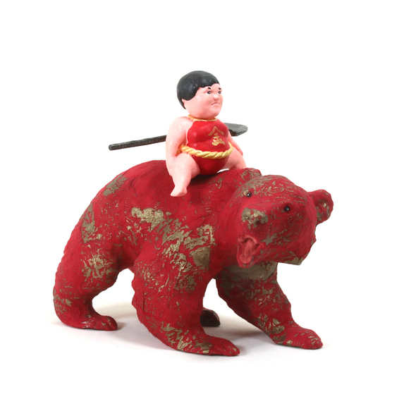金太郎と木彫りの赤金熊　和紙貼りリメイク　 9枚目の画像
