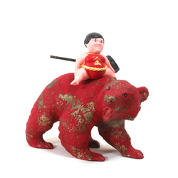 金太郎と木彫りの赤金熊　和紙貼りリメイク　 1枚目の画像