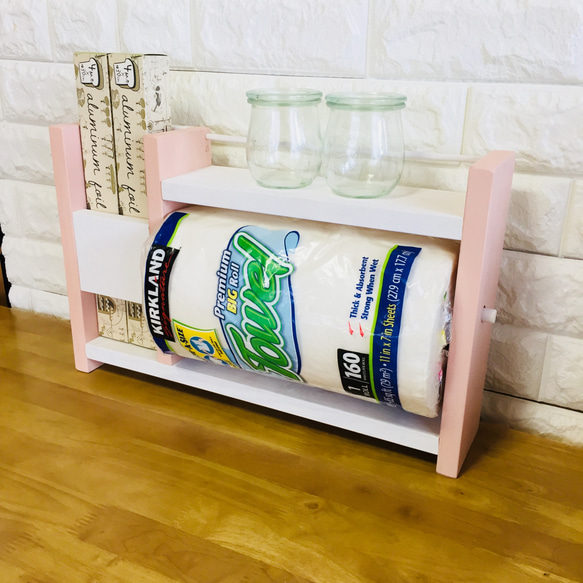 コストコペーパーとラップ類が一気に収納でき、おしゃれな
