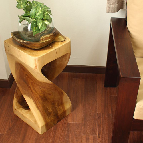 モンキーポッド 無垢 天然木1本彫 椅子 スツール 花台 照明スタンド