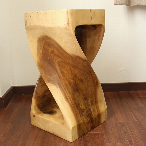 モンキーポッド 無垢 天然木１本彫 椅子 スツール 花台 照明スタンド