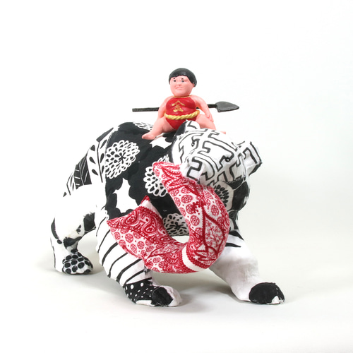 金太郎と木彫りの熊 北欧柄布貼りリメイク その他置物 Eishun えい