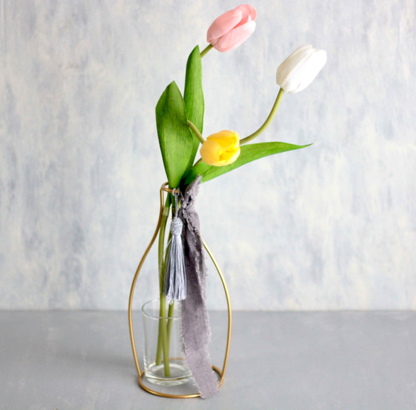 【パステルチューリップ3輪造花】｜アーティフィシャルフラワー 花瓶アレンジ| 春｜ギフト・インテリア雑貨 1枚目の画像