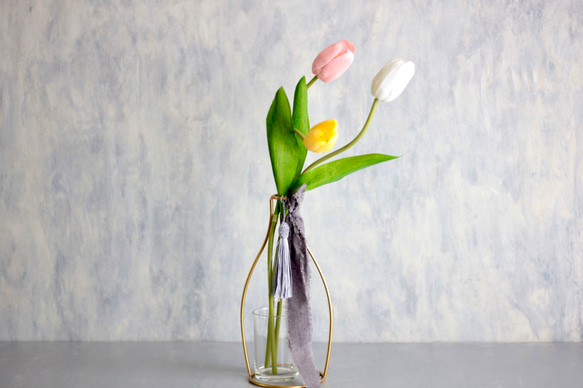 【パステルチューリップ3輪造花】｜アーティフィシャルフラワー 花瓶アレンジ| 春｜ギフト・インテリア雑貨 9枚目の画像