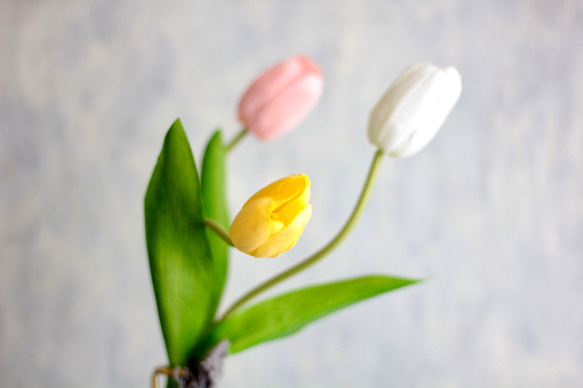 【パステルチューリップ3輪造花】｜アーティフィシャルフラワー 花瓶アレンジ| 春｜ギフト・インテリア雑貨 3枚目の画像