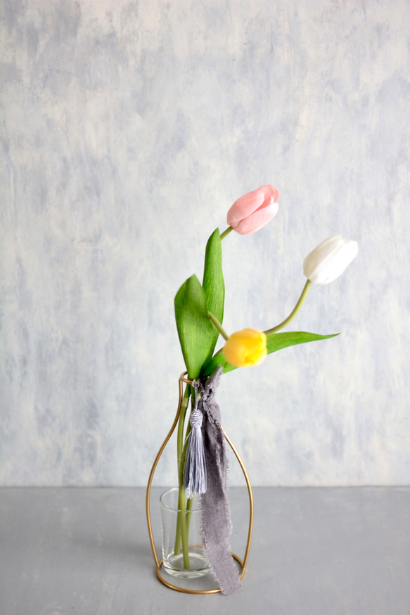【パステルチューリップ3輪造花】｜アーティフィシャルフラワー 花瓶アレンジ| 春｜ギフト・インテリア雑貨 2枚目の画像