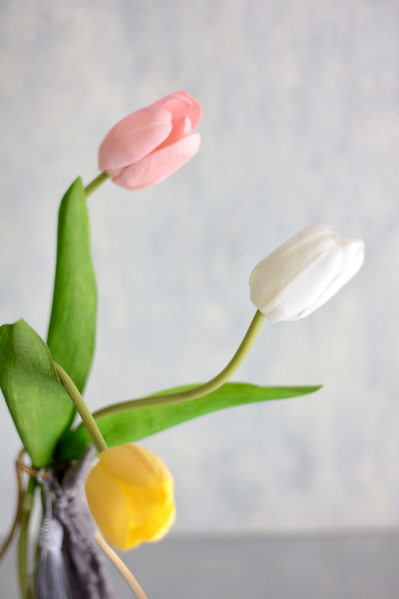 【パステルチューリップ3輪造花】｜アーティフィシャルフラワー 花瓶アレンジ| 春｜ギフト・インテリア雑貨 8枚目の画像