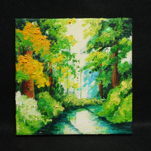 油絵 絵画 アートパネル【森の川】 絵画 HR 通販 15451400