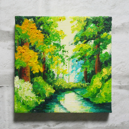 油絵 絵画 アートパネル【森の川】 絵画 HR 通販 15451400