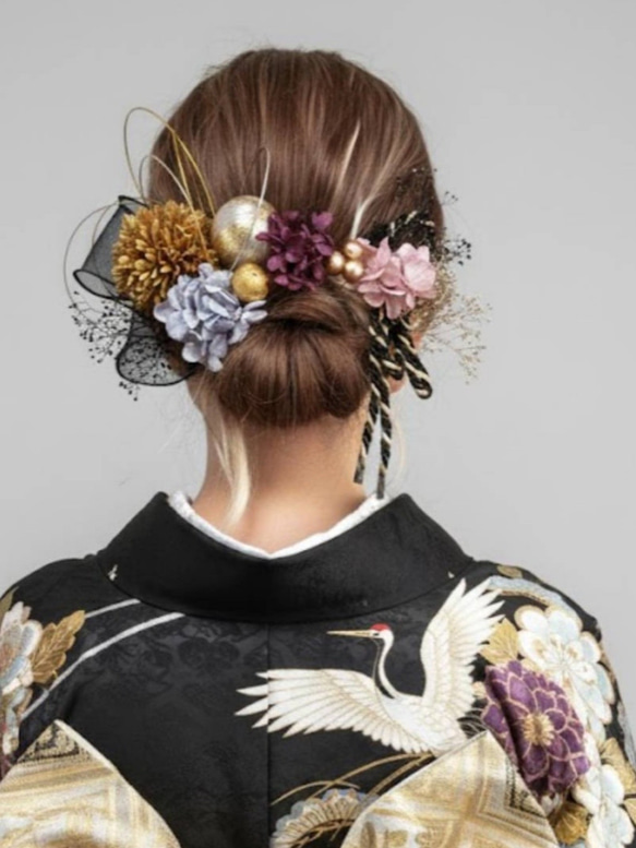 豪華造花&ドライフラワー 成人式用髪飾り 前撮り 髪飾り卒業式髪飾り