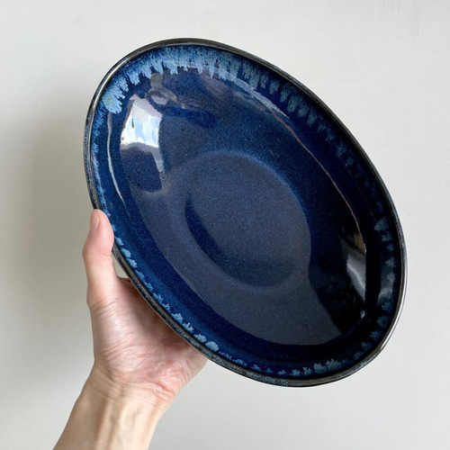小石原焼 小石原焼き 藍釉 OVAL 深皿 カレー皿 秀山窯 陶器 器