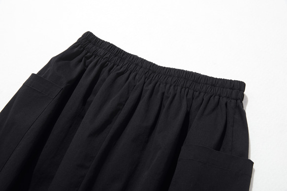 適合全年使用的喇叭裙，長裙，100% 棉，有襯裡，黑色 230209-4 第10張的照片