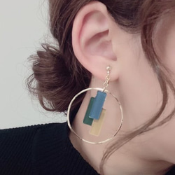 Stick color pallet big hoop pierce/earring(Blue×Green×Mustar 2枚目の画像