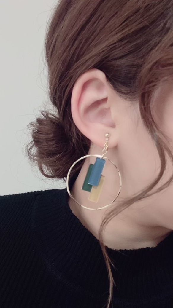 Stick color pallet big hoop pierce/earring(Blue×Green×Mustar 2枚目の画像