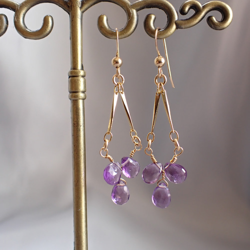 14kgf アメジストのシャンデリア フックピアス 170 ピアス（フック