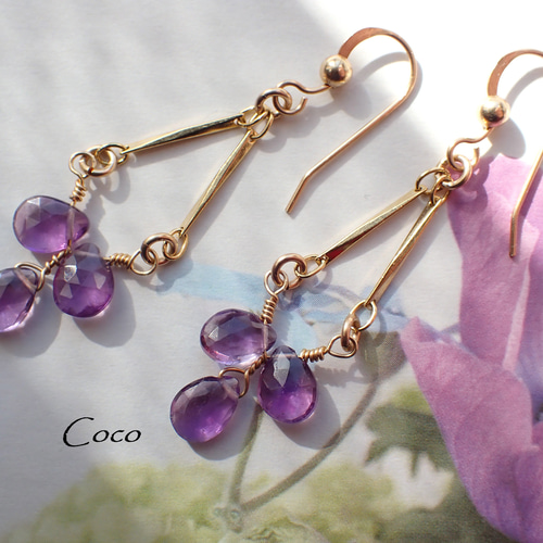 14kgf アメジストのシャンデリア フックピアス 170 ピアス（フック