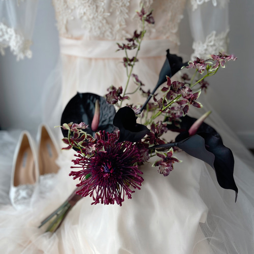 シック ロケーションフォト アンスリウム ウエディングブーケ アーティ