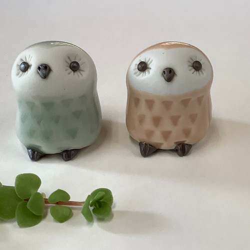 ふくろう陶房 可愛いふくろう2個組 ふくろう 置物 陶器 その他