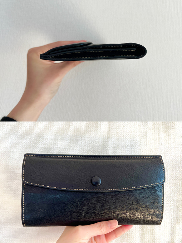 【全2色】極薄長財布 レザースリムウォレット長財布 マルチカード収納 シンプル レディース  メンズ#ブラック キャメル 10枚目の画像