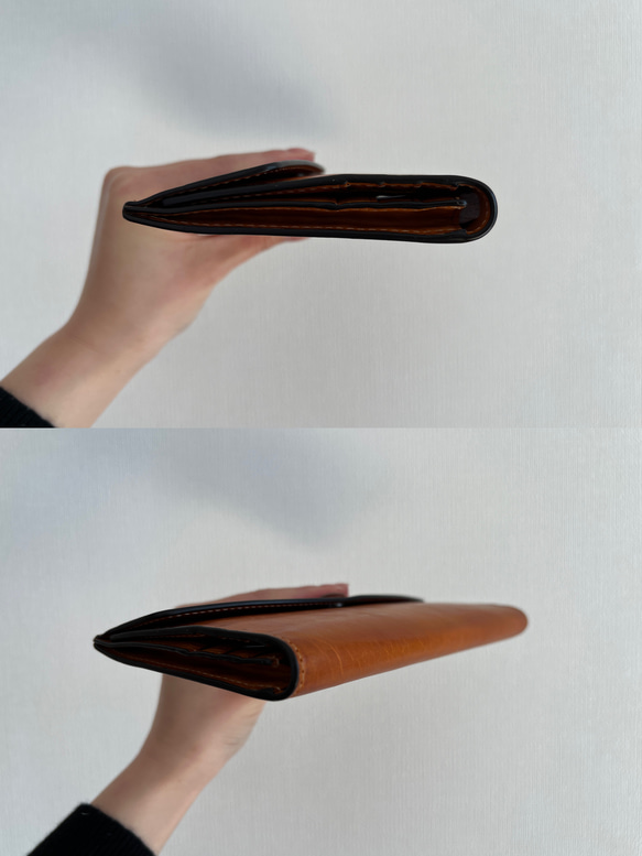 【全2色】極薄長財布 レザースリムウォレット長財布 マルチカード収納 シンプル レディース  メンズ#ブラック キャメル 3枚目の画像