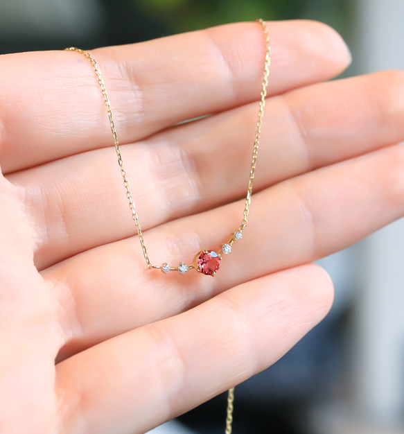 K18 阿雅娜尖晶石（粉色尖晶石）和鑽石項鍊（圓形切割）~Ello Lily~ 八月生日石 第4張的照片