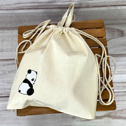 【包郵】熊貓背影刺繡棉質抽繩提把背包 第8張的照片