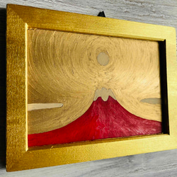 縁起物絵画「赤富士」横・大・原画・油彩・絵画・壁掛け・独立スタンド付き 2枚目の画像