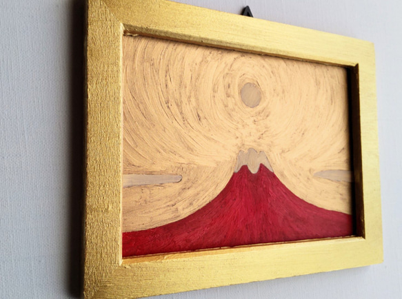 縁起物絵画「赤富士」横・大・原画・油彩・絵画・壁掛け・独立スタンド付き 6枚目の画像