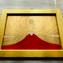 縁起物絵画「赤富士」横・大・原画・油彩・絵画・壁掛け・独立スタンド付き 1枚目の画像