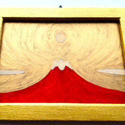 縁起物絵画「赤富士」横・大・原画・油彩・絵画・壁掛け・独立スタンド付き 5枚目の画像