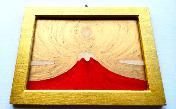 縁起物絵画「赤富士」横・大・原画・油彩・絵画・壁掛け・独立スタンド付き 5枚目の画像