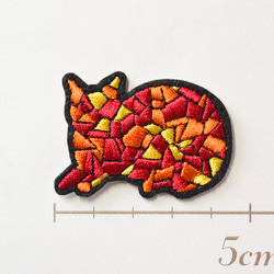 かわいい刺繍ワッペン全6色 しゃがみステンドグラスネコ シール