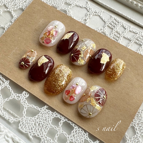 No.017】ネイルチップ♡成人式・和柄・お花・前撮り【ロング料金込