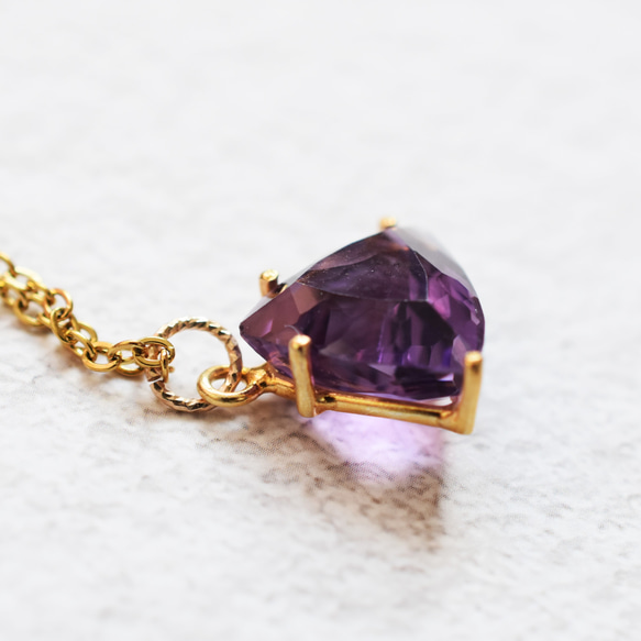 [獨一無二/CB] 寬鬆大號紫水晶三角寶石不銹鋼項鍊 50 厘米用於珠寶 第2張的照片
