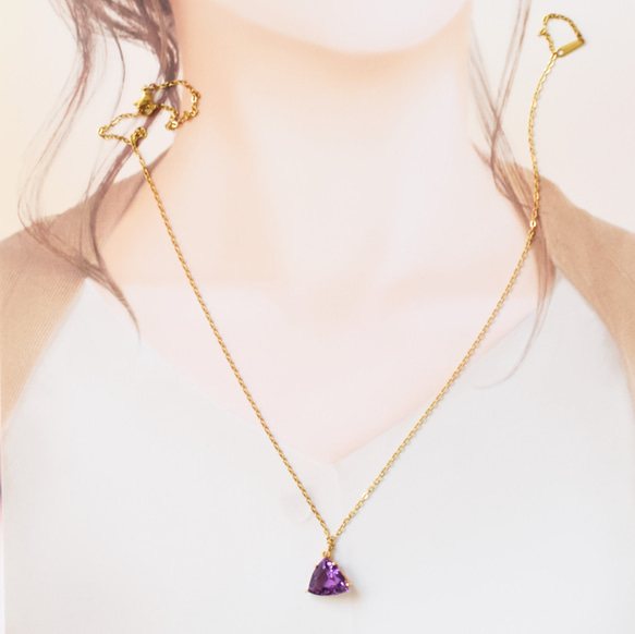 [獨一無二/CB] 寬鬆大號紫水晶三角寶石不銹鋼項鍊 50 厘米用於珠寶 第5張的照片