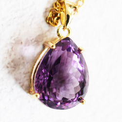[獨一無二/CC] 寬鬆大滴紫水晶一對形狀寶石不銹鋼項鍊 50 厘米 第2張的照片