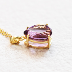 [獨一無二/CC] 寬鬆大滴紫水晶一對形狀寶石不銹鋼項鍊 50 厘米 第5張的照片